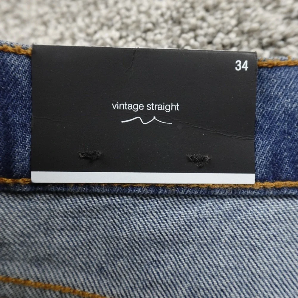 NEW 7 For All Mankind Jeans Mens 34X32 Dark Blue Denim Vintage Straight‎ Pants